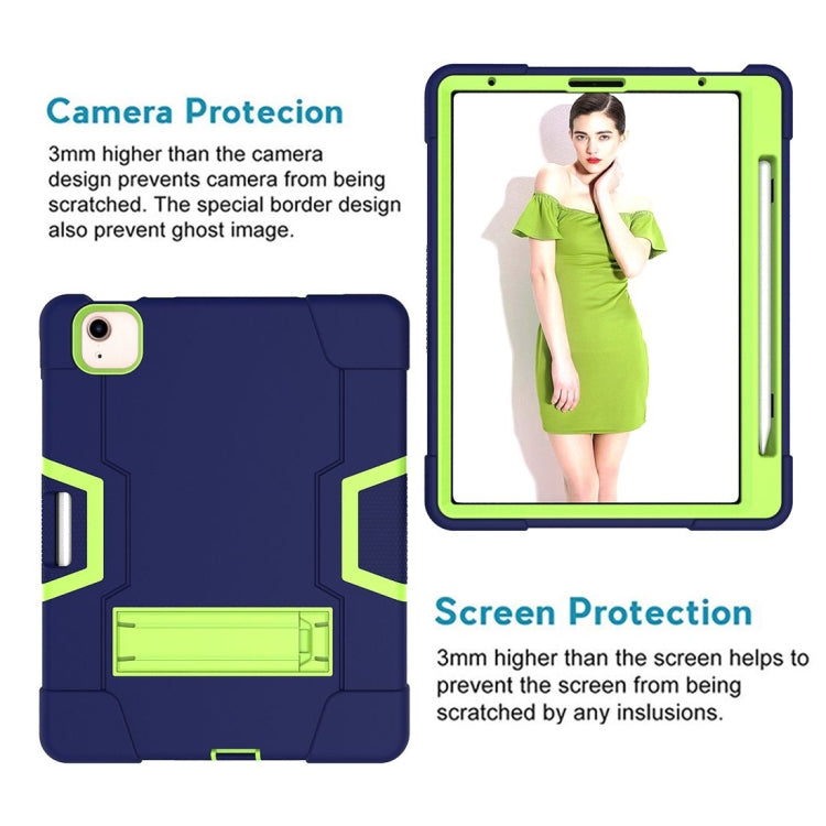 For iPad Air 2022 / 2020 10.9 Contrast Color Robot Shockproof Silicon + PC Protective Case with Holder & Pen Slot(Navy Blue + Yellow-green) - iPad Air (2022) / (2020) 10.9 Cases by buy2fix | Online Shopping UK | buy2fix
