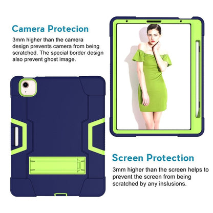 For iPad Air 2022 / 2020 10.9 Contrast Color Robot Shockproof Silicon + PC Protective Case with Holder & Pen Slot(Navy Blue + Yellow-green) - iPad Air (2022) / (2020) 10.9 Cases by buy2fix | Online Shopping UK | buy2fix
