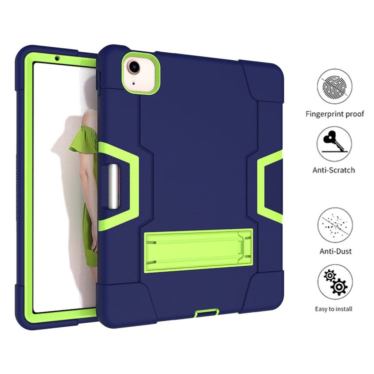 For iPad Air 2022 / 2020 10.9 Contrast Color Robot Shockproof Silicon + PC Protective Case with Holder & Pen Slot(Navy Blue + Yellow-green) - iPad Air (2022) / (2020) 10.9 Cases by buy2fix | Online Shopping UK | buy2fix