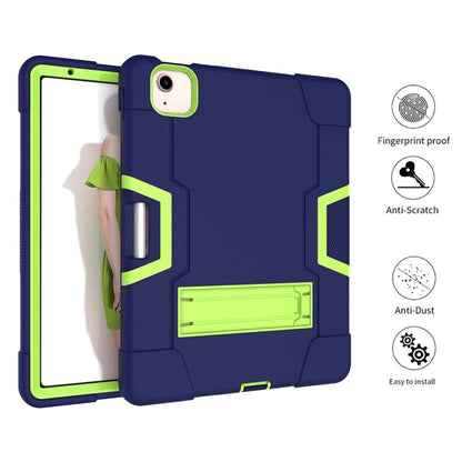 For iPad Air 2022 / 2020 10.9 Contrast Color Robot Shockproof Silicon + PC Protective Case with Holder & Pen Slot(Navy Blue + Yellow-green) - iPad Air (2022) / (2020) 10.9 Cases by buy2fix | Online Shopping UK | buy2fix
