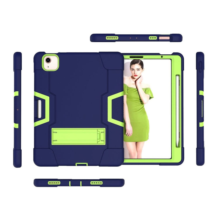 For iPad Air 2022 / 2020 10.9 Contrast Color Robot Shockproof Silicon + PC Protective Case with Holder & Pen Slot(Navy Blue + Yellow-green) - iPad Air (2022) / (2020) 10.9 Cases by buy2fix | Online Shopping UK | buy2fix