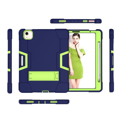 For iPad Air 2022 / 2020 10.9 Contrast Color Robot Shockproof Silicon + PC Protective Case with Holder & Pen Slot(Navy Blue + Yellow-green) - iPad Air (2022) / (2020) 10.9 Cases by buy2fix | Online Shopping UK | buy2fix