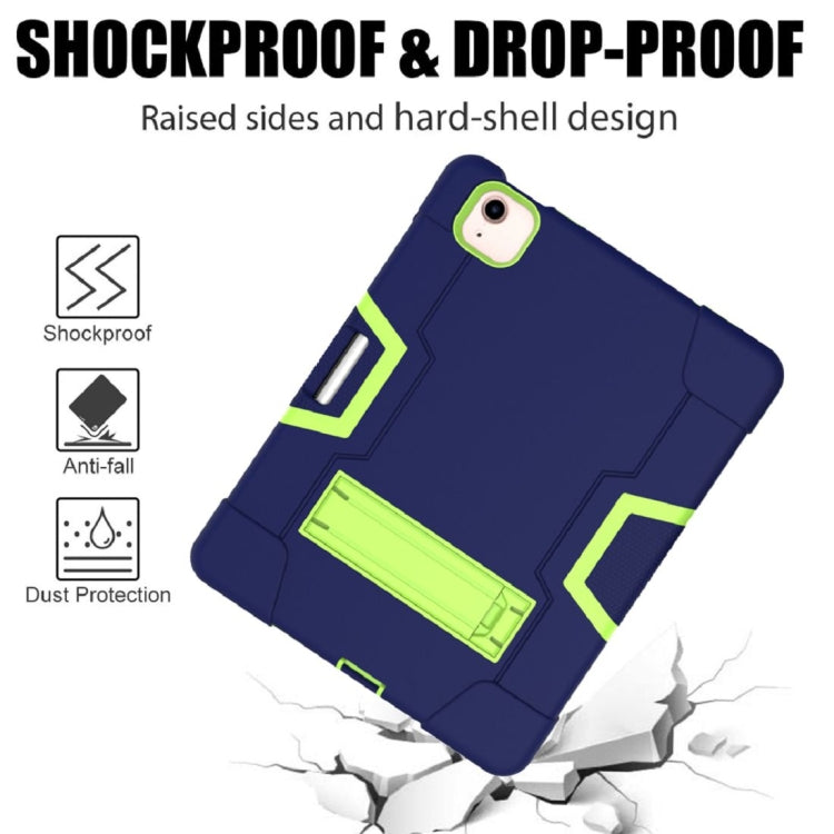 For iPad Air 2022 / 2020 10.9 Contrast Color Robot Shockproof Silicon + PC Protective Case with Holder & Pen Slot(Navy Blue + Yellow-green) - iPad Air (2022) / (2020) 10.9 Cases by buy2fix | Online Shopping UK | buy2fix