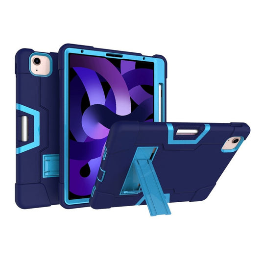 For iPad Air 2022 / 2020 10.9 Contrast Color Robot Shockproof Silicon + PC Protective Case with Holder & Pen Slot(Navy Blue + Blue) - iPad Air (2022) / (2020) 10.9 Cases by buy2fix | Online Shopping UK | buy2fix
