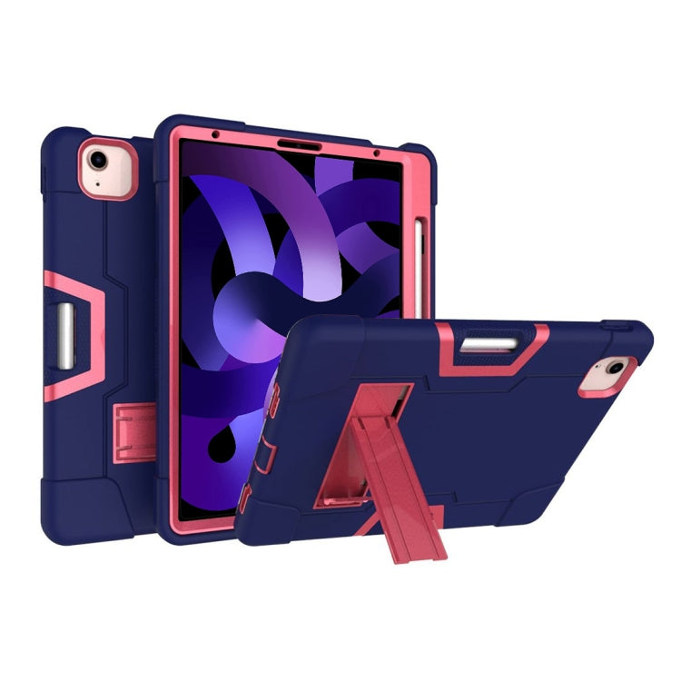 For iPad Air 2022 / 2020 10.9 Contrast Color Robot Shockproof Silicon + PC Protective Case with Holder & Pen Slot(Navy Blue + Rose Red) - iPad Air (2022) / (2020) 10.9 Cases by buy2fix | Online Shopping UK | buy2fix