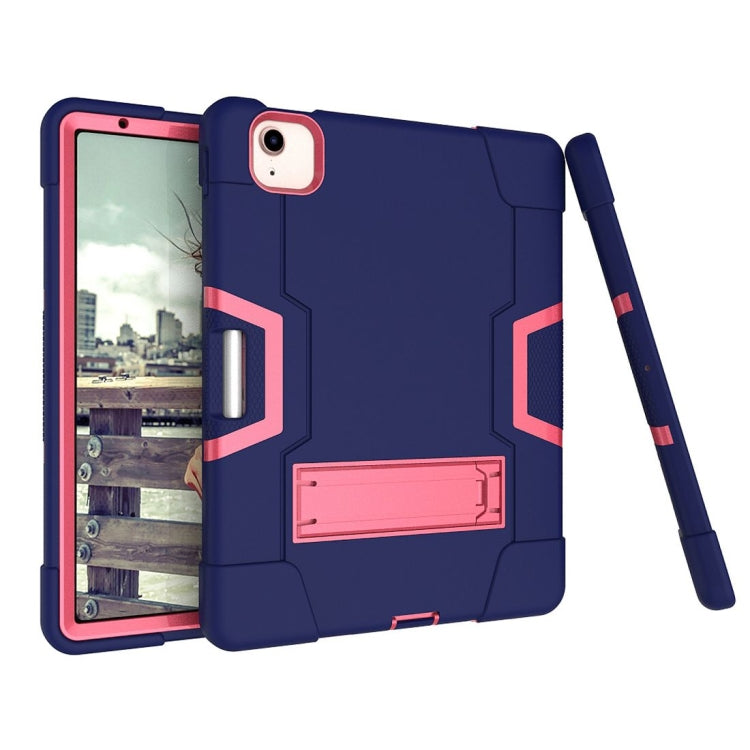 For iPad Air 2022 / 2020 10.9 Contrast Color Robot Shockproof Silicon + PC Protective Case with Holder & Pen Slot(Navy Blue + Rose Red) - iPad Air (2022) / (2020) 10.9 Cases by buy2fix | Online Shopping UK | buy2fix