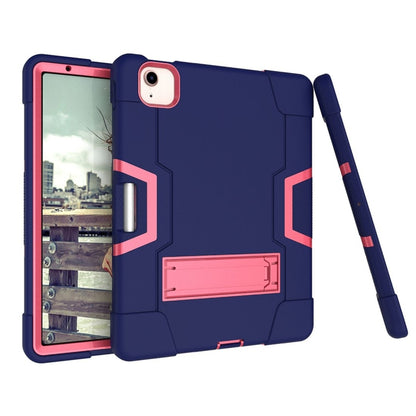 For iPad Air 2022 / 2020 10.9 Contrast Color Robot Shockproof Silicon + PC Protective Case with Holder & Pen Slot(Navy Blue + Rose Red) - iPad Air (2022) / (2020) 10.9 Cases by buy2fix | Online Shopping UK | buy2fix