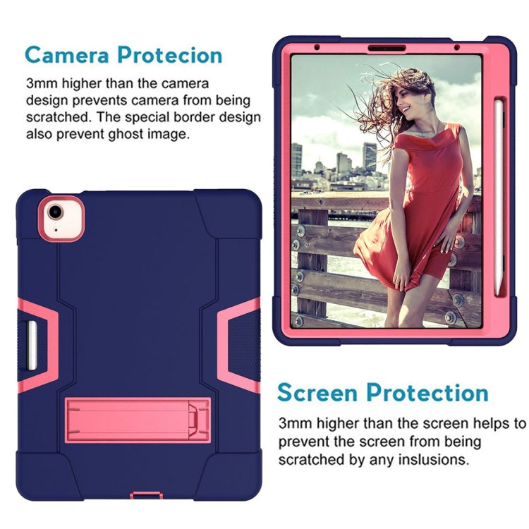 For iPad Air 2022 / 2020 10.9 Contrast Color Robot Shockproof Silicon + PC Protective Case with Holder & Pen Slot(Navy Blue + Rose Red) - iPad Air (2022) / (2020) 10.9 Cases by buy2fix | Online Shopping UK | buy2fix