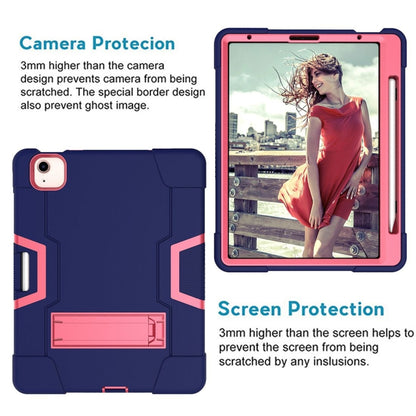 For iPad Air 2022 / 2020 10.9 Contrast Color Robot Shockproof Silicon + PC Protective Case with Holder & Pen Slot(Navy Blue + Rose Red) - iPad Air (2022) / (2020) 10.9 Cases by buy2fix | Online Shopping UK | buy2fix