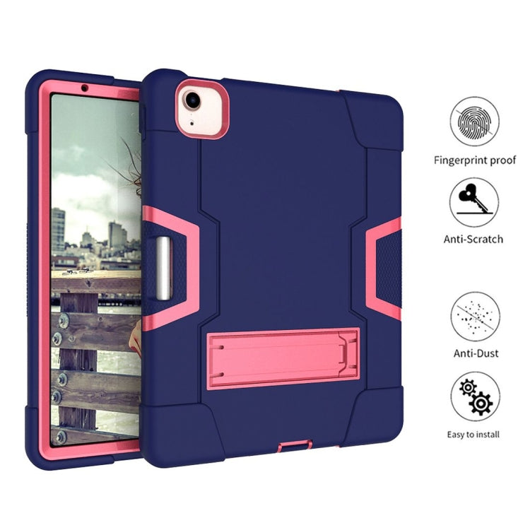 For iPad Air 2022 / 2020 10.9 Contrast Color Robot Shockproof Silicon + PC Protective Case with Holder & Pen Slot(Navy Blue + Rose Red) - iPad Air (2022) / (2020) 10.9 Cases by buy2fix | Online Shopping UK | buy2fix