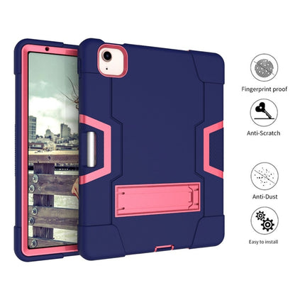 For iPad Air 2022 / 2020 10.9 Contrast Color Robot Shockproof Silicon + PC Protective Case with Holder & Pen Slot(Navy Blue + Rose Red) - iPad Air (2022) / (2020) 10.9 Cases by buy2fix | Online Shopping UK | buy2fix