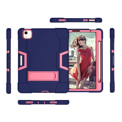For iPad Air 2022 / 2020 10.9 Contrast Color Robot Shockproof Silicon + PC Protective Case with Holder & Pen Slot(Navy Blue + Rose Red) - iPad Air (2022) / (2020) 10.9 Cases by buy2fix | Online Shopping UK | buy2fix