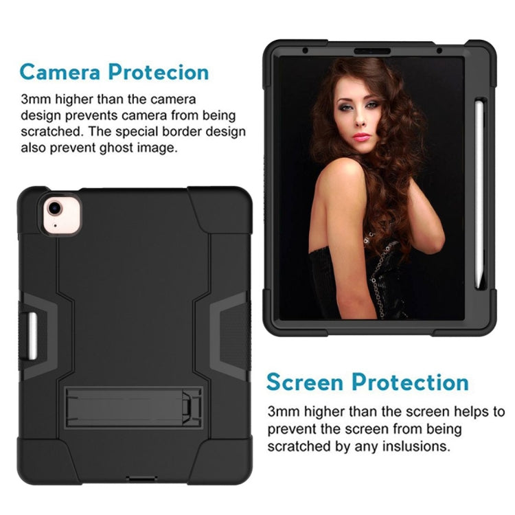 For iPad Air 2022 / 2020 10.9 Contrast Color Robot Shockproof Silicon + PC Protective Case with Holder & Pen Slot(Black) - iPad Air (2022) / (2020) 10.9 Cases by buy2fix | Online Shopping UK | buy2fix