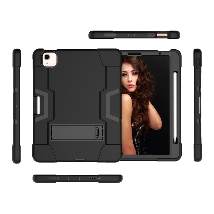 For iPad Air 2022 / 2020 10.9 Contrast Color Robot Shockproof Silicon + PC Protective Case with Holder & Pen Slot(Black) - iPad Air (2022) / (2020) 10.9 Cases by buy2fix | Online Shopping UK | buy2fix