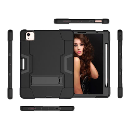 For iPad Air 2022 / 2020 10.9 Contrast Color Robot Shockproof Silicon + PC Protective Case with Holder & Pen Slot(Black) - iPad Air (2022) / (2020) 10.9 Cases by buy2fix | Online Shopping UK | buy2fix
