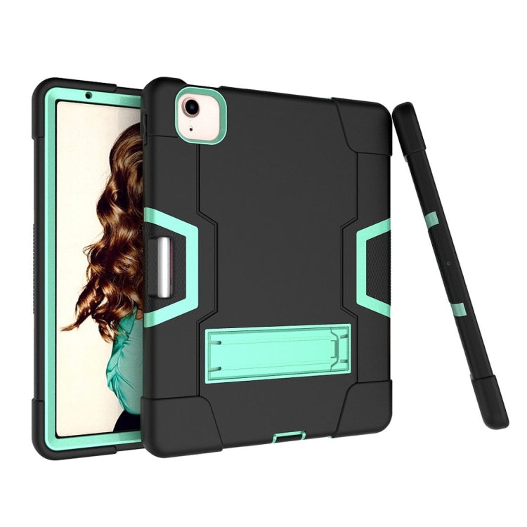 For iPad Air 2022 / 2020 10.9 Contrast Color Robot Shockproof Silicon + PC Protective Case with Holder & Pen Slot(Black + Mint Green) - iPad Air (2022) / (2020) 10.9 Cases by buy2fix | Online Shopping UK | buy2fix