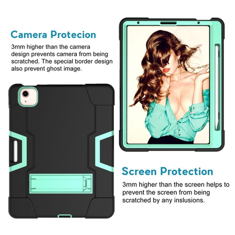 For iPad Air 2022 / 2020 10.9 Contrast Color Robot Shockproof Silicon + PC Protective Case with Holder & Pen Slot(Black + Mint Green) - iPad Air (2022) / (2020) 10.9 Cases by buy2fix | Online Shopping UK | buy2fix