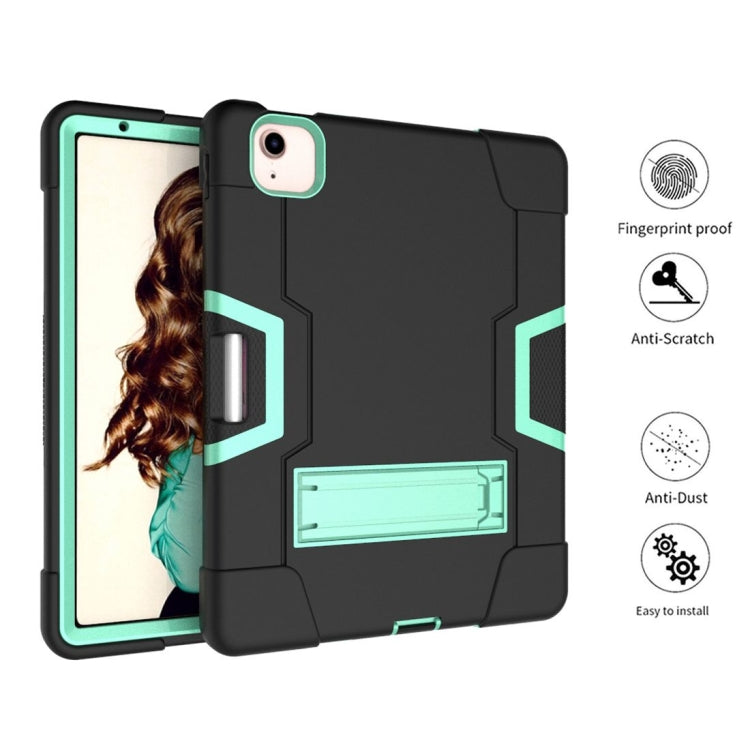 For iPad Air 2022 / 2020 10.9 Contrast Color Robot Shockproof Silicon + PC Protective Case with Holder & Pen Slot(Black + Mint Green) - iPad Air (2022) / (2020) 10.9 Cases by buy2fix | Online Shopping UK | buy2fix