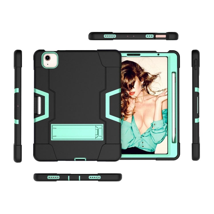 For iPad Air 2022 / 2020 10.9 Contrast Color Robot Shockproof Silicon + PC Protective Case with Holder & Pen Slot(Black + Mint Green) - iPad Air (2022) / (2020) 10.9 Cases by buy2fix | Online Shopping UK | buy2fix