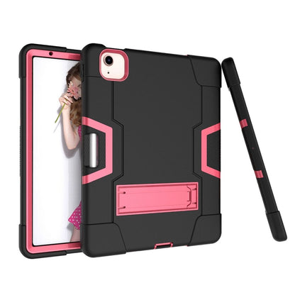 For iPad Air 2022 / 2020 10.9 Contrast Color Robot Shockproof Silicon + PC Protective Case with Holder & Pen Slot(Black + Rose Red) - iPad Air (2022) / (2020) 10.9 Cases by buy2fix | Online Shopping UK | buy2fix