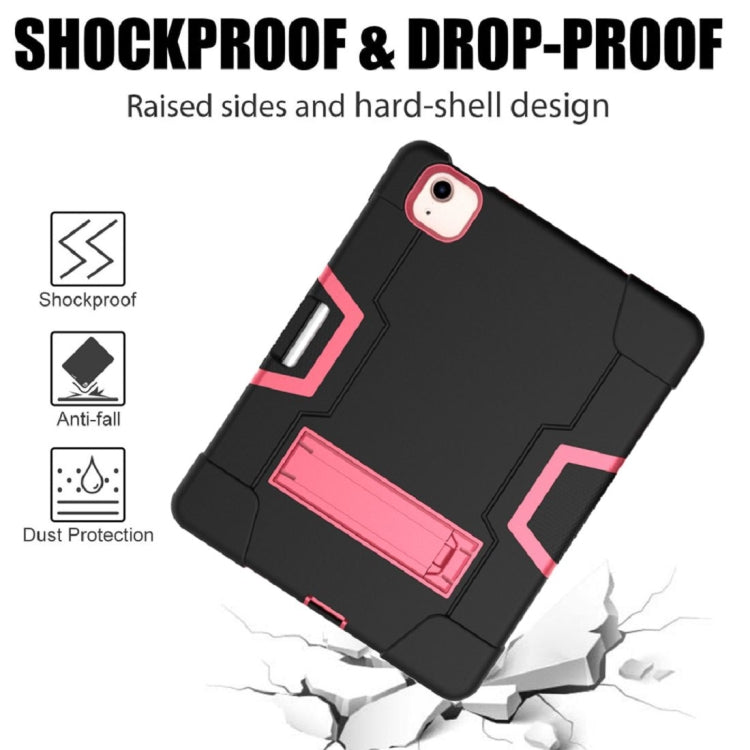 For iPad Air 2022 / 2020 10.9 Contrast Color Robot Shockproof Silicon + PC Protective Case with Holder & Pen Slot(Black + Rose Red) - iPad Air (2022) / (2020) 10.9 Cases by buy2fix | Online Shopping UK | buy2fix