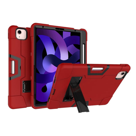 For iPad Air 2022 / 2020 10.9 Contrast Color Robot Shockproof Silicon + PC Protective Case with Holder & Pen Slot(Red + Black) - iPad Air (2022) / (2020) 10.9 Cases by buy2fix | Online Shopping UK | buy2fix