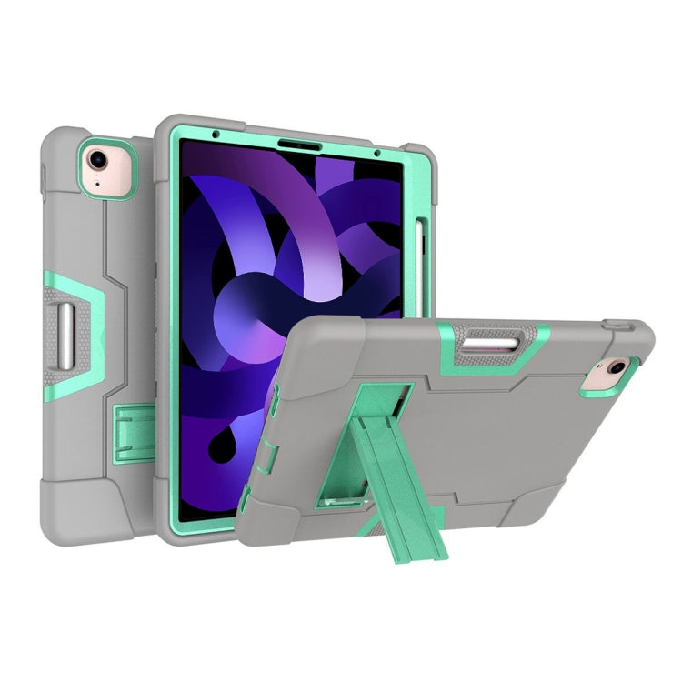 For iPad Air 2022 / 2020 10.9 Contrast Color Robot Shockproof Silicon + PC Protective Case with Holder & Pen Slot(Grey + Mint Green) - iPad Air (2022) / (2020) 10.9 Cases by buy2fix | Online Shopping UK | buy2fix