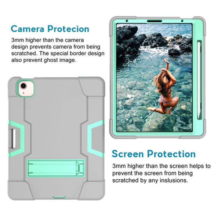 For iPad Air 2022 / 2020 10.9 Contrast Color Robot Shockproof Silicon + PC Protective Case with Holder & Pen Slot(Grey + Mint Green) - iPad Air (2022) / (2020) 10.9 Cases by buy2fix | Online Shopping UK | buy2fix