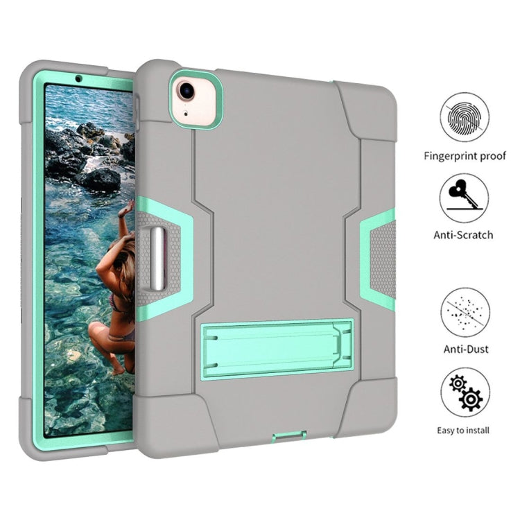 For iPad Air 2022 / 2020 10.9 Contrast Color Robot Shockproof Silicon + PC Protective Case with Holder & Pen Slot(Grey + Mint Green) - iPad Air (2022) / (2020) 10.9 Cases by buy2fix | Online Shopping UK | buy2fix