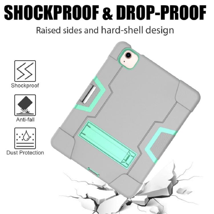 For iPad Air 2022 / 2020 10.9 Contrast Color Robot Shockproof Silicon + PC Protective Case with Holder & Pen Slot(Grey + Mint Green) - iPad Air (2022) / (2020) 10.9 Cases by buy2fix | Online Shopping UK | buy2fix