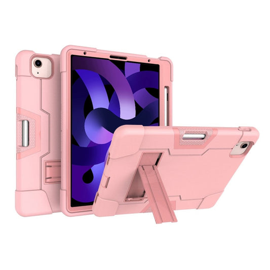 For iPad Air 2022 / 2020 10.9 Contrast Color Robot Shockproof Silicon + PC Protective Case with Holder & Pen Slot(Rose Gold) - iPad Air (2022) / (2020) 10.9 Cases by buy2fix | Online Shopping UK | buy2fix