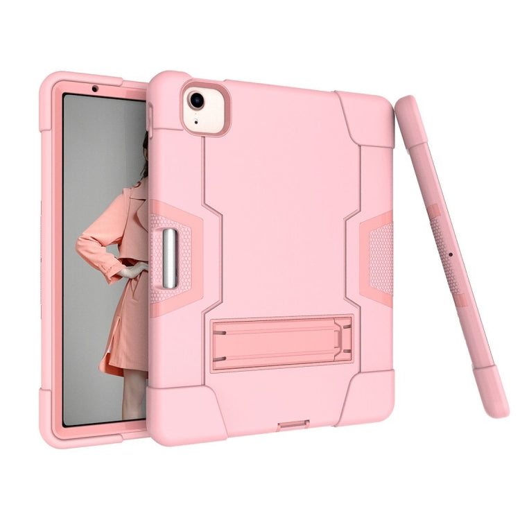 For iPad Air 2022 / 2020 10.9 Contrast Color Robot Shockproof Silicon + PC Protective Case with Holder & Pen Slot(Rose Gold) - iPad Air (2022) / (2020) 10.9 Cases by buy2fix | Online Shopping UK | buy2fix