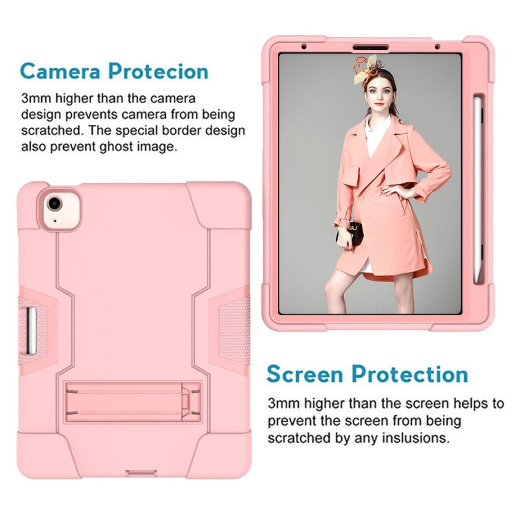 For iPad Air 2022 / 2020 10.9 Contrast Color Robot Shockproof Silicon + PC Protective Case with Holder & Pen Slot(Rose Gold) - iPad Air (2022) / (2020) 10.9 Cases by buy2fix | Online Shopping UK | buy2fix