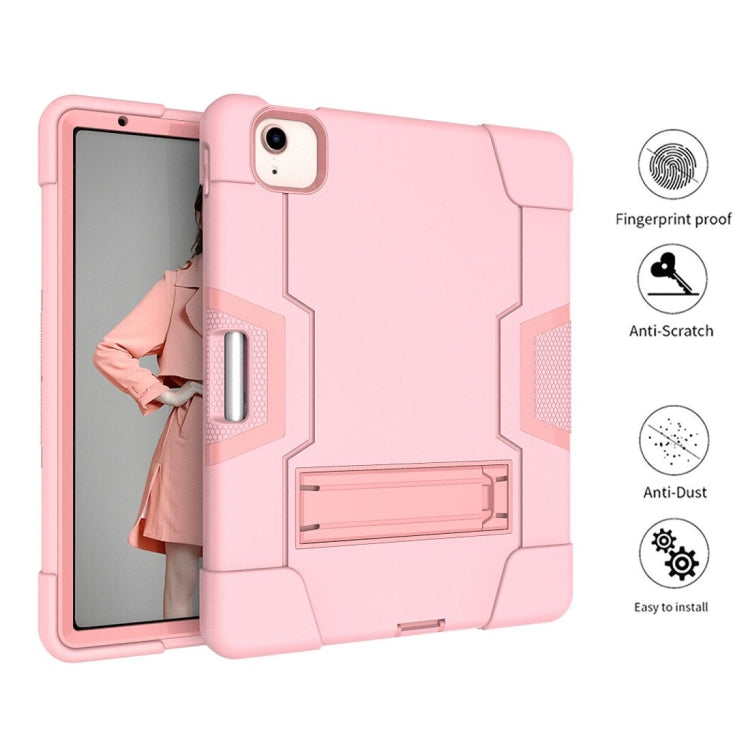 For iPad Air 2022 / 2020 10.9 Contrast Color Robot Shockproof Silicon + PC Protective Case with Holder & Pen Slot(Rose Gold) - iPad Air (2022) / (2020) 10.9 Cases by buy2fix | Online Shopping UK | buy2fix
