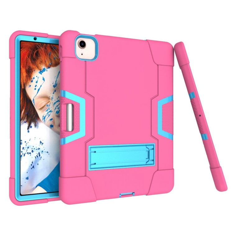 For iPad Air 2022 / 2020 10.9 Contrast Color Robot Shockproof Silicon + PC Protective Case with Holder & Pen Slot(Rose Red + Blue) - iPad Air (2022) / (2020) 10.9 Cases by buy2fix | Online Shopping UK | buy2fix