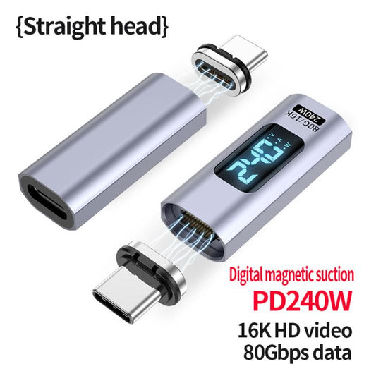 Type-C Male to Female PD240W 80Gbps 60K Digital Magnetic Suction Adapter, Style:Straight Head(Space Grey) - OTG Adapter by buy2fix | Online Shopping UK | buy2fix