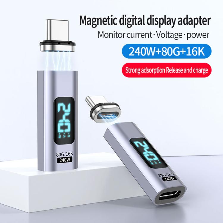 Type-C Male to Female PD240W 80Gbps 60K Digital Magnetic Suction Adapter, Style:Straight Head(Space Grey) - OTG Adapter by buy2fix | Online Shopping UK | buy2fix