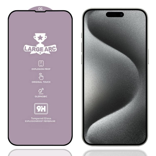 For iPhone 15 Pro Max 9H 0.4mm High Aluminum Large Arc Tempered Glass Film