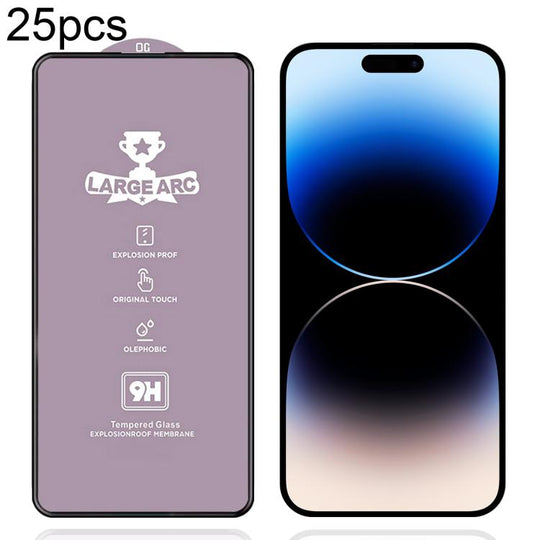 For iPhone 14 Pro 25pcs 9H 0.4mm High Aluminum Large Arc Tempered Glass Film