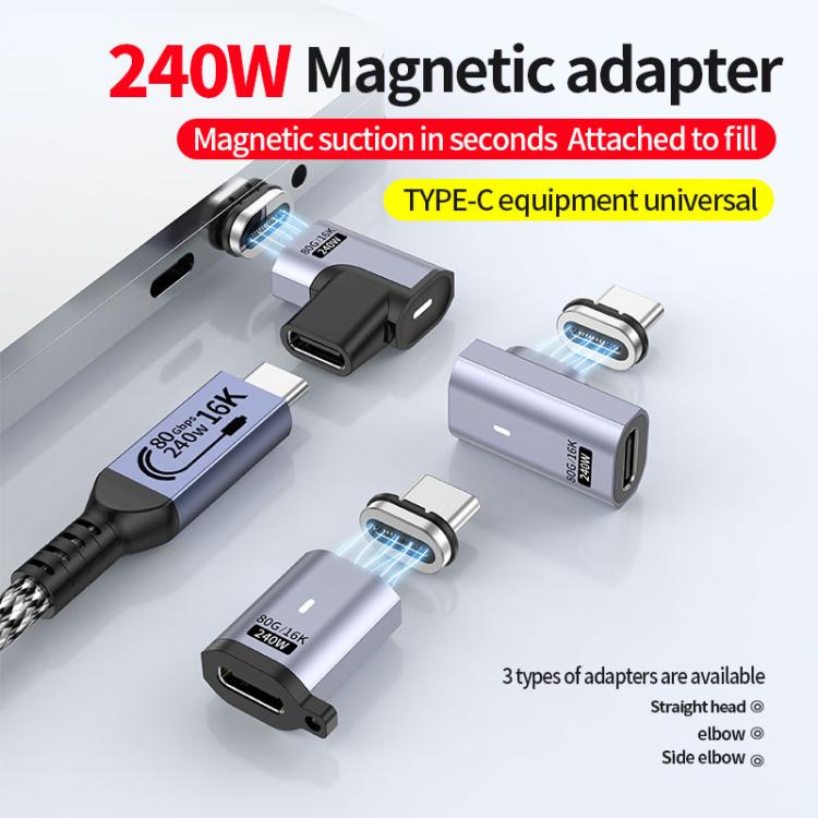 Type-C Male to Female PD240W 80Gbps 60K Magnetic Suction Adapter, Style:Elbow Head(Space Grey) - OTG Adapter by buy2fix | Online Shopping UK | buy2fix