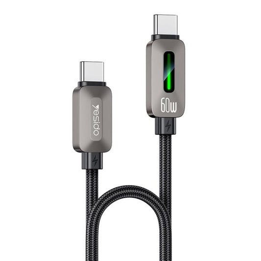 Yesido CA198 60W Type-C to Type-C Streamer Light Data Cable, Length: 1.2m(Grey) - USB-C & Type-C Cable by Yesido | Online Shopping UK | buy2fix