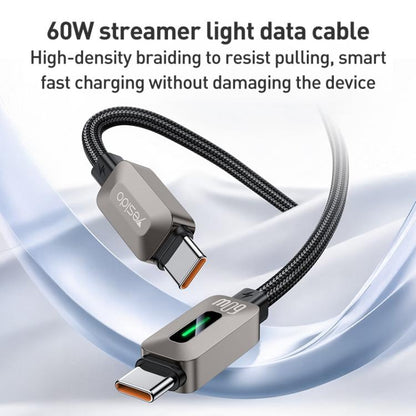 Yesido CA198 60W Type-C to Type-C Streamer Light Data Cable, Length: 1.2m(Grey) - USB-C & Type-C Cable by Yesido | Online Shopping UK | buy2fix