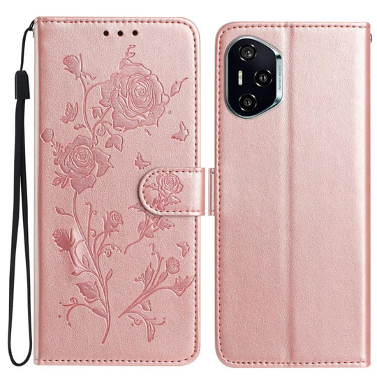 For Honor 400 Global 156.5mm Rose Flower Embossing Pattern Leather Phone Case(Rose Gold)