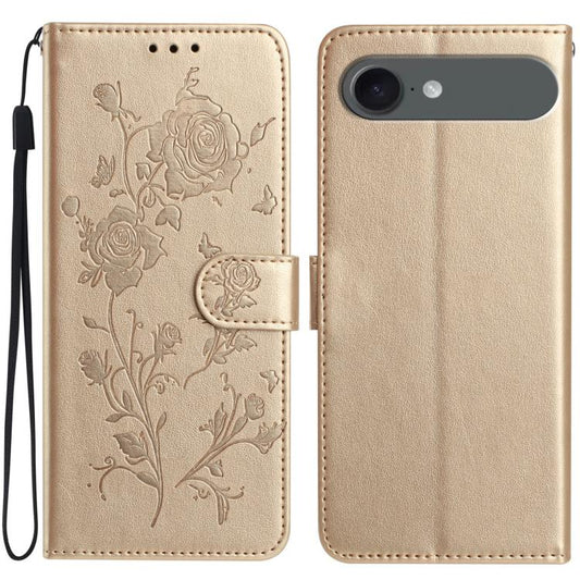 For iPhone Air Rose Flower Embossing Pattern Leather Phone Case(Gold) - iPhone Air Cases by buy2fix | Online Shopping UK | buy2fix
