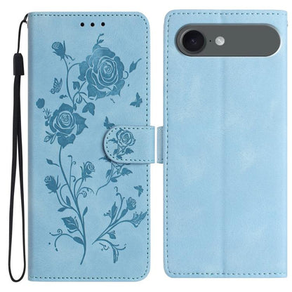 For iPhone Air Rose Flower Embossing Pattern Leather Phone Case(Sky Blue) - iPhone Air Cases by buy2fix | Online Shopping UK | buy2fix