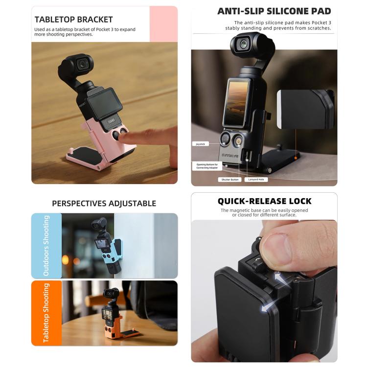 For DJI OSMO Pocket 3 Sunnylife Multifunctional Magnetic Mount Tabletop Base Bracket(Black) - Mount & Holder by Sunnylife | Online Shopping UK | buy2fix