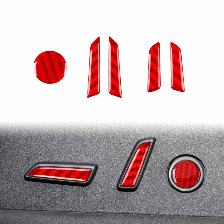 For Tesla Model 3 2023- 5pcs/Set Carbon Fiber Car Seat Adjustment Button Decorative Sticker, Left and Right Drive(Red) - Car Interior Mouldings by buy2fix | Online Shopping UK | buy2fix