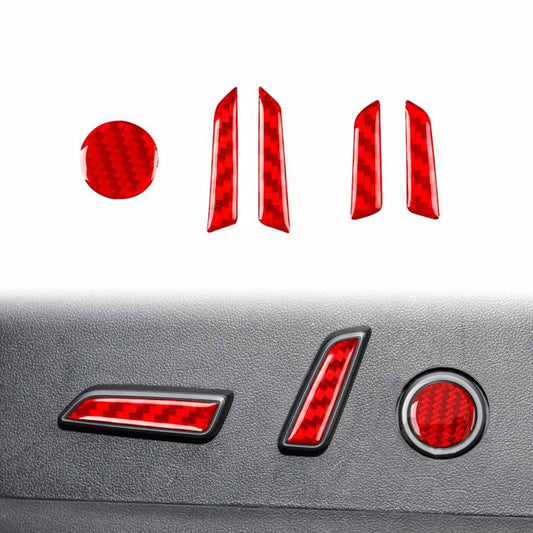 For Tesla Model 3 2023- 5pcs/Set Carbon Fiber Car Seat Adjustment Button Decorative Sticker, Left and Right Drive(Red) - Car Interior Mouldings by buy2fix | Online Shopping UK | buy2fix