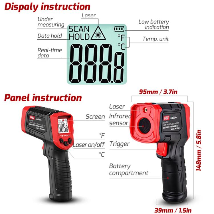 TRSI TA600B+ Infrared Thermometer Measuring Range -32 to 550 Degrees Celsius - Thermostat & Thermometer by TASI | Online Shopping UK | buy2fix