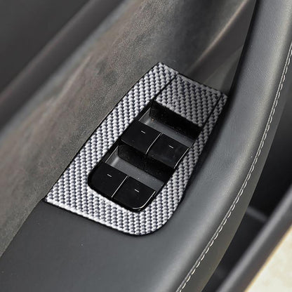 For Tesla Model 3 2017-2022 / Y 2020-2024 6pcs/Set Carbon Fiber Car Window Lift Panel Decorative Sticker, Left Drive(Silver) - Car Interior Mouldings by buy2fix | Online Shopping UK | buy2fix